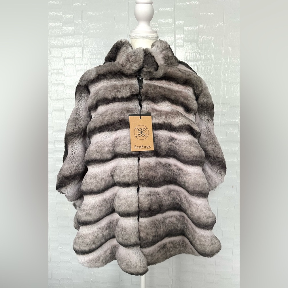 Belle Fare Grey Ombré Faux Fur Zip Up Cape Sz ONE SIZE AUTHENTIC NWT
